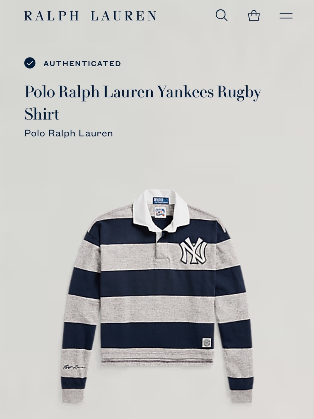 Ralph Lauren NY Yankees Striped Rugby Shirt - Navy & Gray - Picture 7 of 7